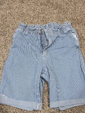 Universal Thread Blue and White Pinstripe Paperbag Waist Bermuda Shorts